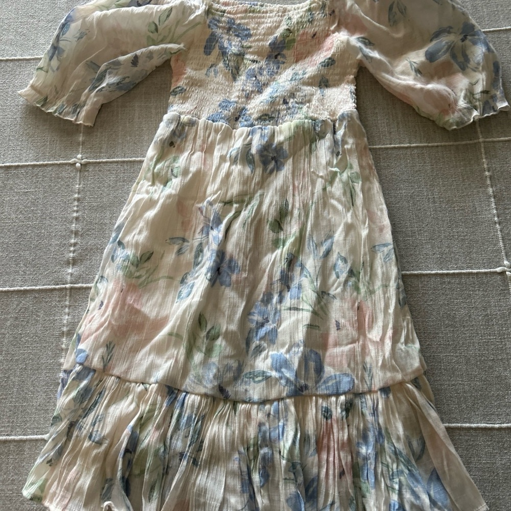 Chelsea & Violet Floral Kids Dress in Cream and Blue